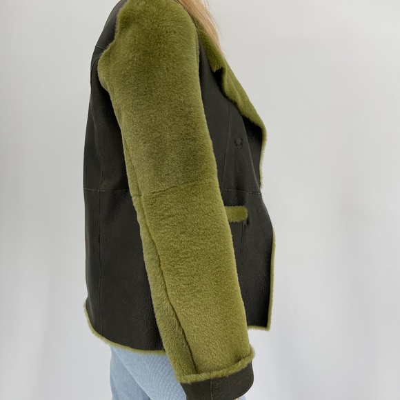 Real Shearling Light Green Crossover Reversible Jacket - Picture 6 of 8